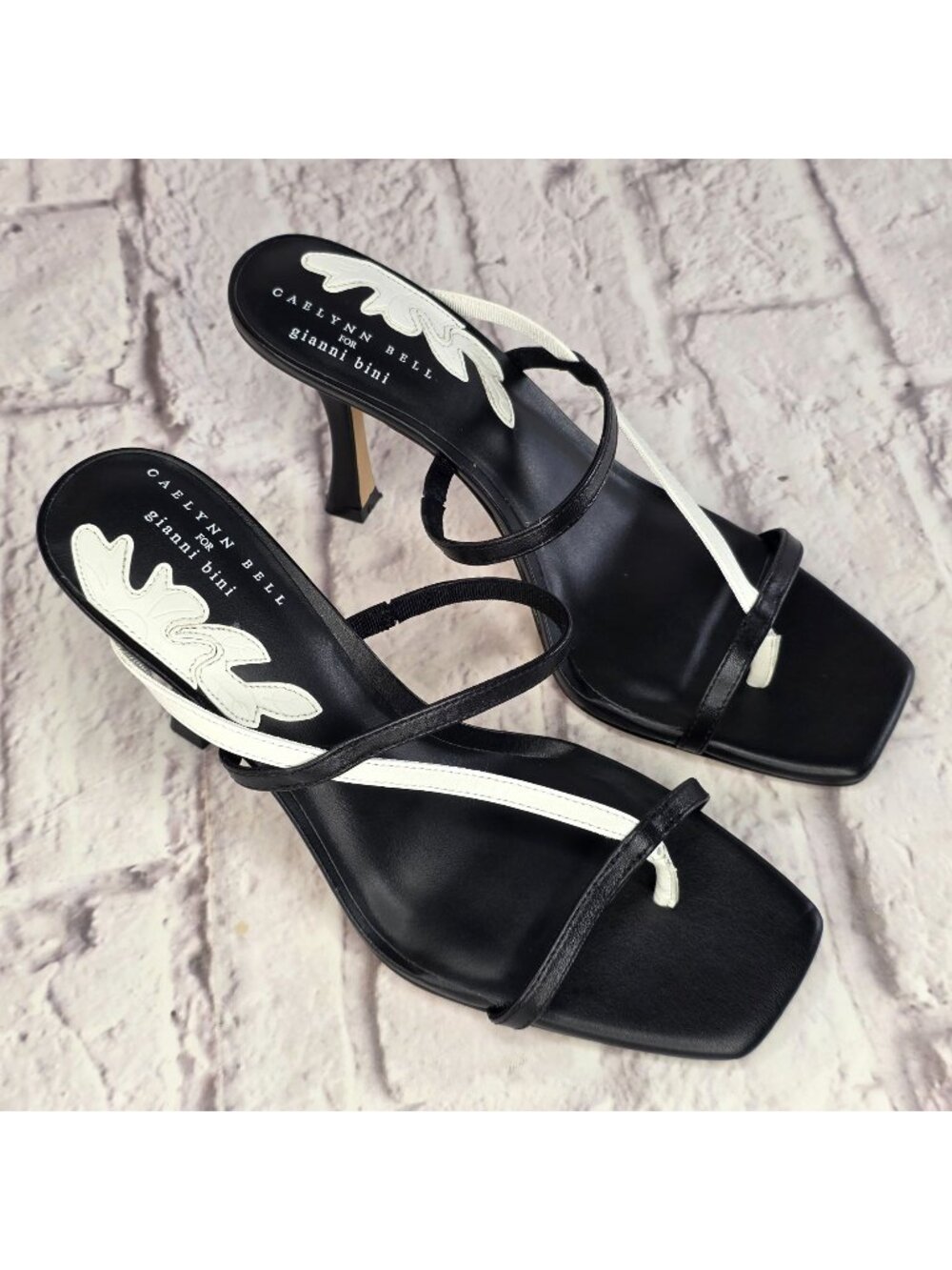 Caelynn Bell For Gianni Bini Heels Sz 9M Black & White Leather Strappy Square To